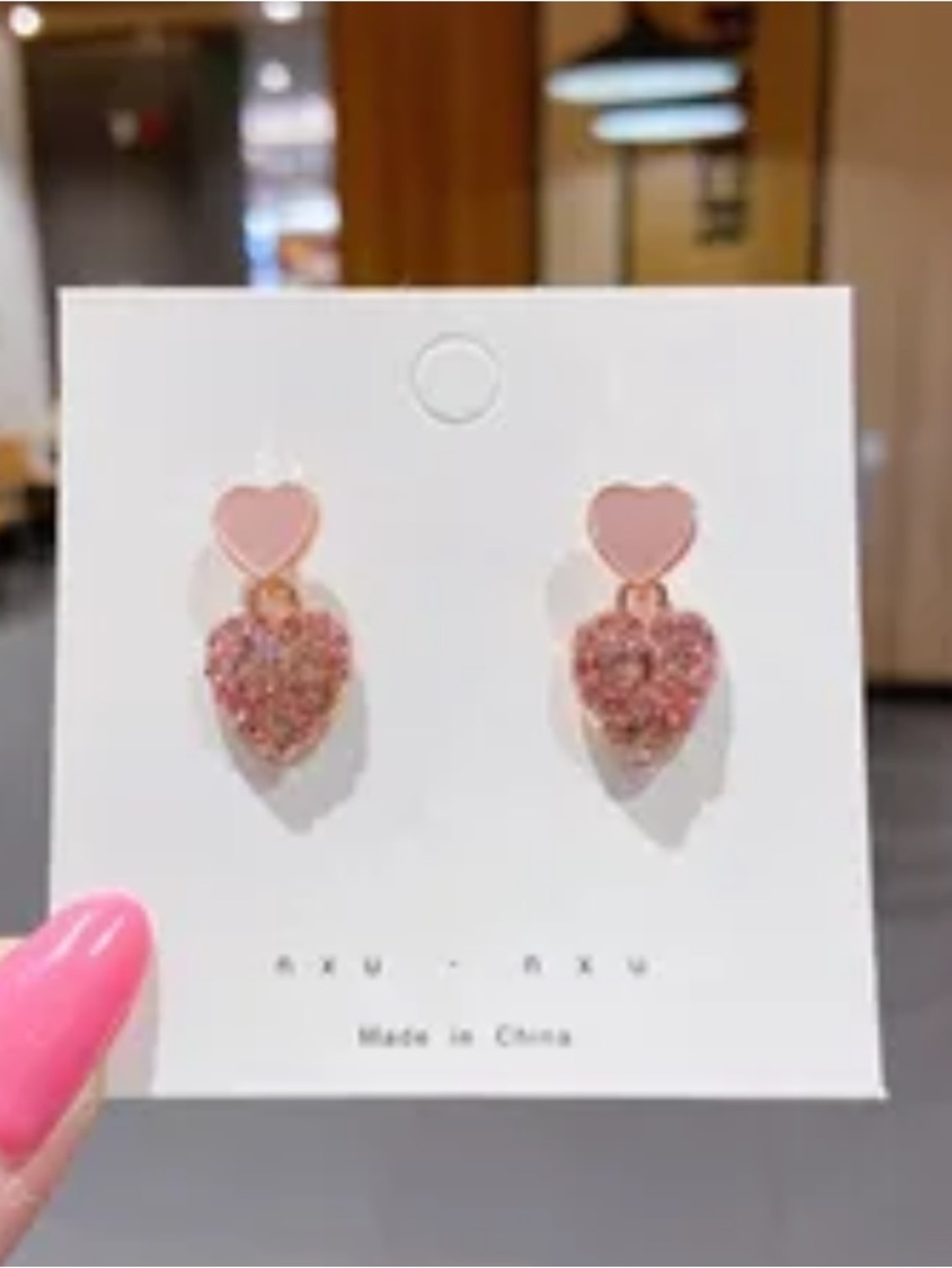 Pink Heart Dangle Earrings - Sparkling Pink Heart Drop